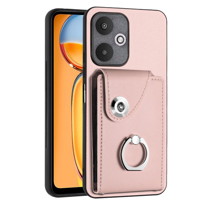 Caja del teléfono de la PU del tenedor del anillo del bolso de la tarjeta del órgano, For Xiaomi Redmi A3 4G, For Xiaomi Redmi Note 13 Pro 4G Global, For Xiaomi Redmi Note 13 4G Global, For Xiaomi Redmi 13C 5G / Redmi 13R                               ...