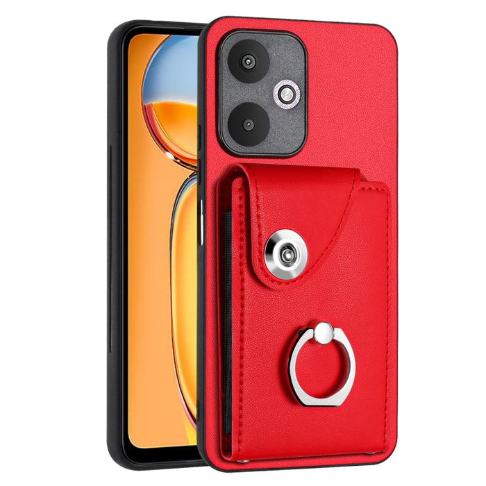 Caja del teléfono de la PU del tenedor del anillo del bolso de la tarjeta del órgano, For Xiaomi Redmi A3 4G, For Xiaomi Redmi Note 13 Pro 4G Global, For Xiaomi Redmi Note 13 4G Global, For Xiaomi Redmi 13C 5G / Redmi 13R                               ...