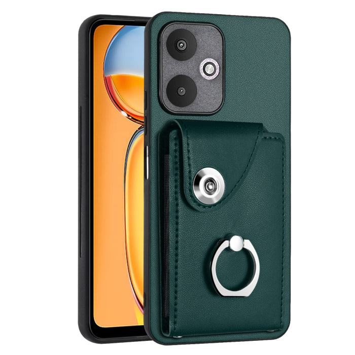 Caja del teléfono de la PU del tenedor del anillo del bolso de la tarjeta del órgano, For Xiaomi Redmi A3 4G, For Xiaomi Redmi Note 13 Pro 4G Global, For Xiaomi Redmi Note 13 4G Global, For Xiaomi Redmi 13C 5G / Redmi 13R                               ...