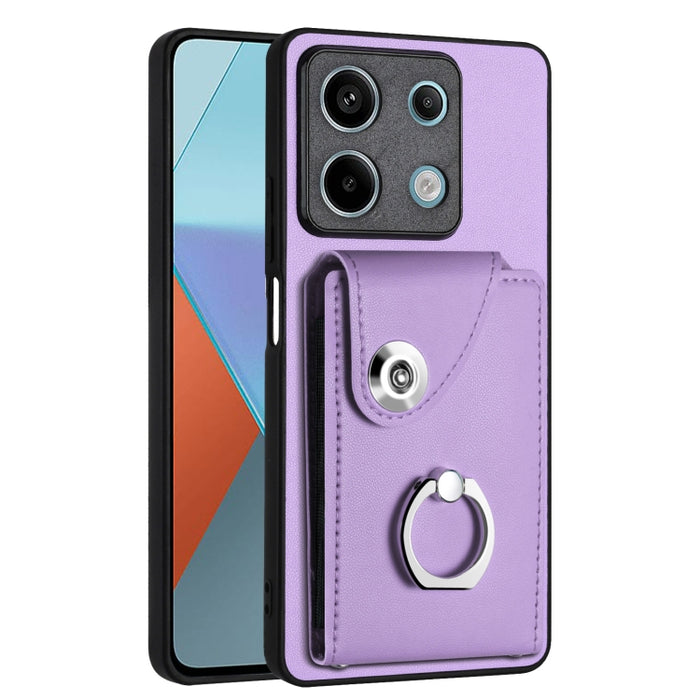 Caja del teléfono de la PU del tenedor del anillo del bolso de la tarjeta del órgano, For Xiaomi Redmi A3 4G, For Xiaomi Redmi Note 13 Pro 4G Global, For Xiaomi Redmi Note 13 4G Global, For Xiaomi Redmi 13C 5G / Redmi 13R                               ...