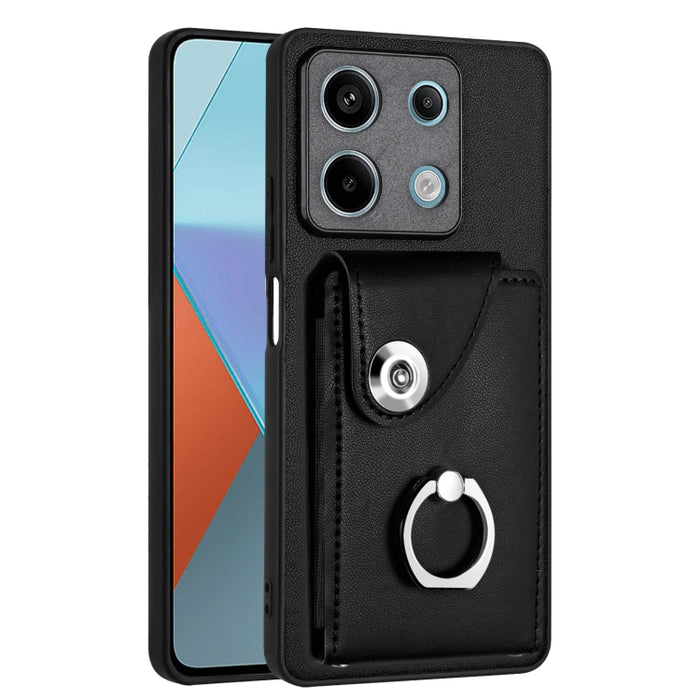 Caja del teléfono de la PU del tenedor del anillo del bolso de la tarjeta del órgano, For Xiaomi Redmi A3 4G, For Xiaomi Redmi Note 13 Pro 4G Global, For Xiaomi Redmi Note 13 4G Global, For Xiaomi Redmi 13C 5G / Redmi 13R                               ...