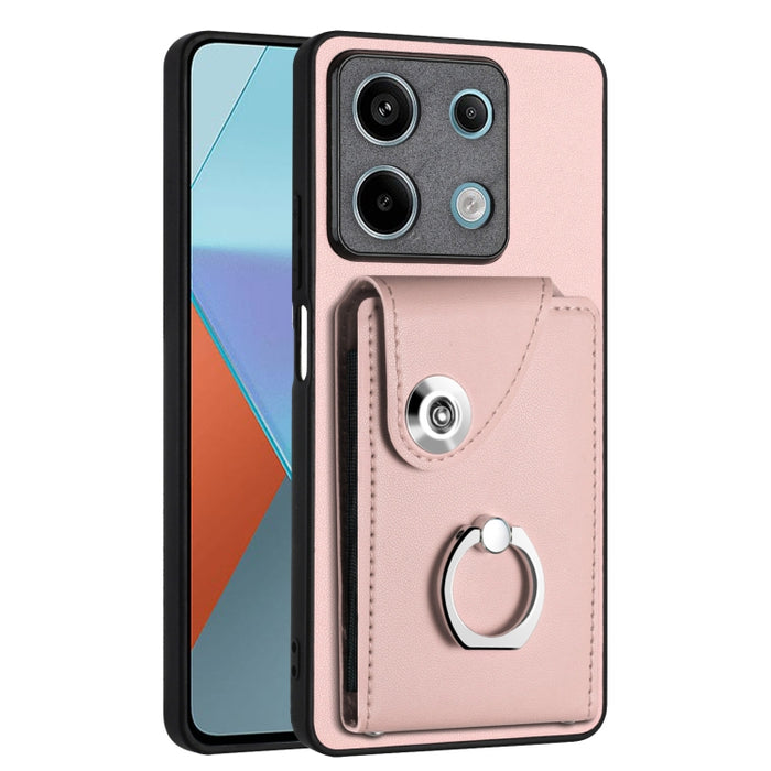Caja del teléfono de la PU del tenedor del anillo del bolso de la tarjeta del órgano, For Xiaomi Redmi A3 4G, For Xiaomi Redmi Note 13 Pro 4G Global, For Xiaomi Redmi Note 13 4G Global, For Xiaomi Redmi 13C 5G / Redmi 13R                               ...