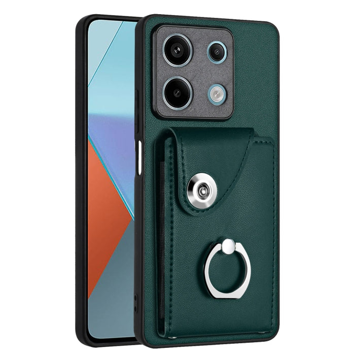 Caja del teléfono de la PU del tenedor del anillo del bolso de la tarjeta del órgano, For Xiaomi Redmi A3 4G, For Xiaomi Redmi Note 13 Pro 4G Global, For Xiaomi Redmi Note 13 4G Global, For Xiaomi Redmi 13C 5G / Redmi 13R                               ...