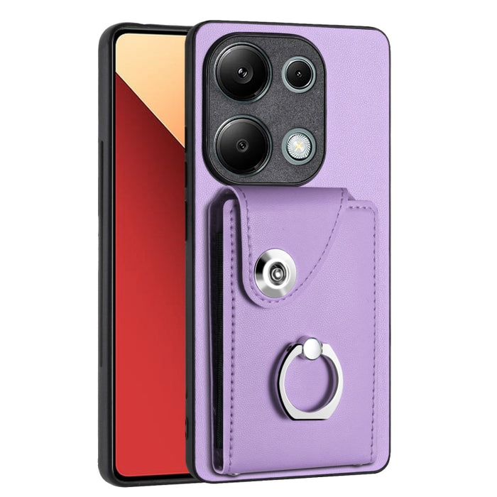 Caja del teléfono de la PU del tenedor del anillo del bolso de la tarjeta del órgano, For Xiaomi Redmi A3 4G, For Xiaomi Redmi Note 13 Pro 4G Global, For Xiaomi Redmi Note 13 4G Global, For Xiaomi Redmi 13C 5G / Redmi 13R                               ...