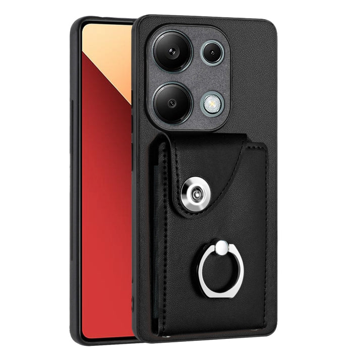 Caja del teléfono de la PU del tenedor del anillo del bolso de la tarjeta del órgano, For Xiaomi Redmi A3 4G, For Xiaomi Redmi Note 13 Pro 4G Global, For Xiaomi Redmi Note 13 4G Global, For Xiaomi Redmi 13C 5G / Redmi 13R                               ...