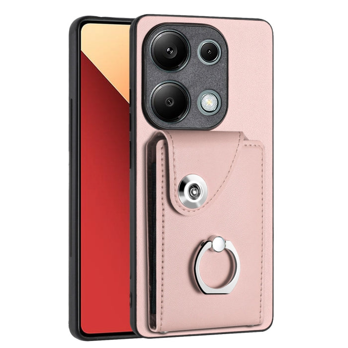 Caja del teléfono de la PU del tenedor del anillo del bolso de la tarjeta del órgano, For Xiaomi Redmi A3 4G, For Xiaomi Redmi Note 13 Pro 4G Global, For Xiaomi Redmi Note 13 4G Global, For Xiaomi Redmi 13C 5G / Redmi 13R                               ...