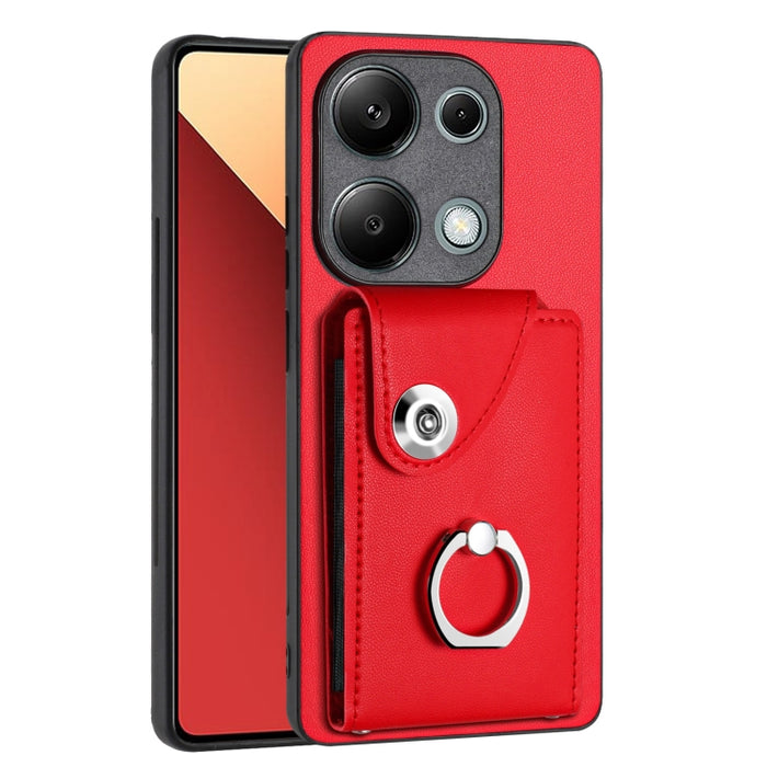 Caja del teléfono de la PU del tenedor del anillo del bolso de la tarjeta del órgano, For Xiaomi Redmi A3 4G, For Xiaomi Redmi Note 13 Pro 4G Global, For Xiaomi Redmi Note 13 4G Global, For Xiaomi Redmi 13C 5G / Redmi 13R                               ...