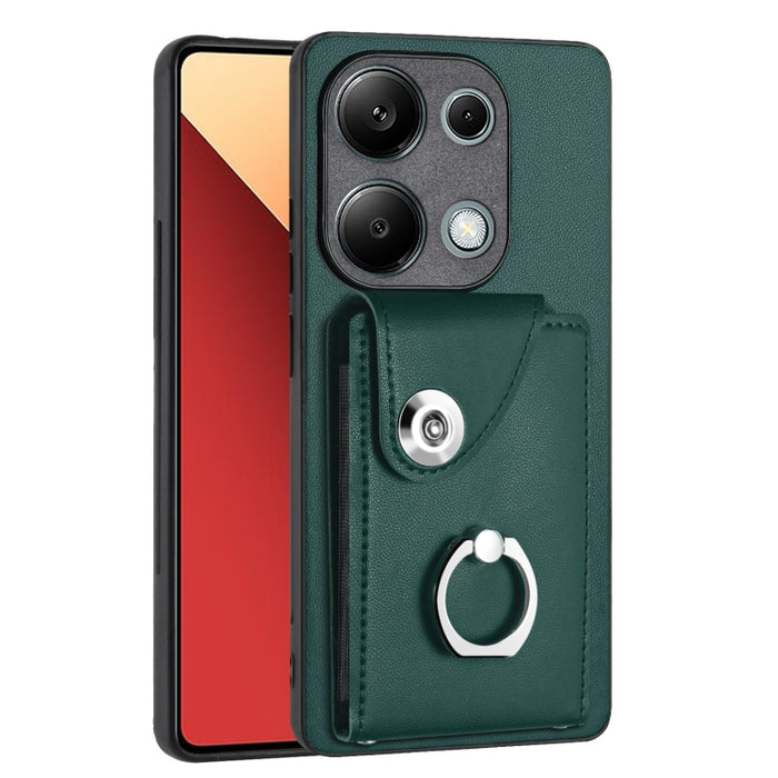 Caja del teléfono de la PU del tenedor del anillo del bolso de la tarjeta del órgano, For Xiaomi Redmi A3 4G, For Xiaomi Redmi Note 13 Pro 4G Global, For Xiaomi Redmi Note 13 4G Global, For Xiaomi Redmi 13C 5G / Redmi 13R                               ...
