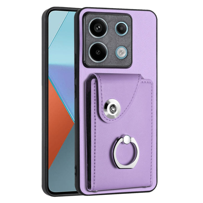 Caja del teléfono de la PU del tenedor del anillo del bolso de la tarjeta del órgano, For Xiaomi Redmi A3 4G, For Xiaomi Redmi Note 13 Pro 4G Global, For Xiaomi Redmi Note 13 4G Global, For Xiaomi Redmi 13C 5G / Redmi 13R                               ...