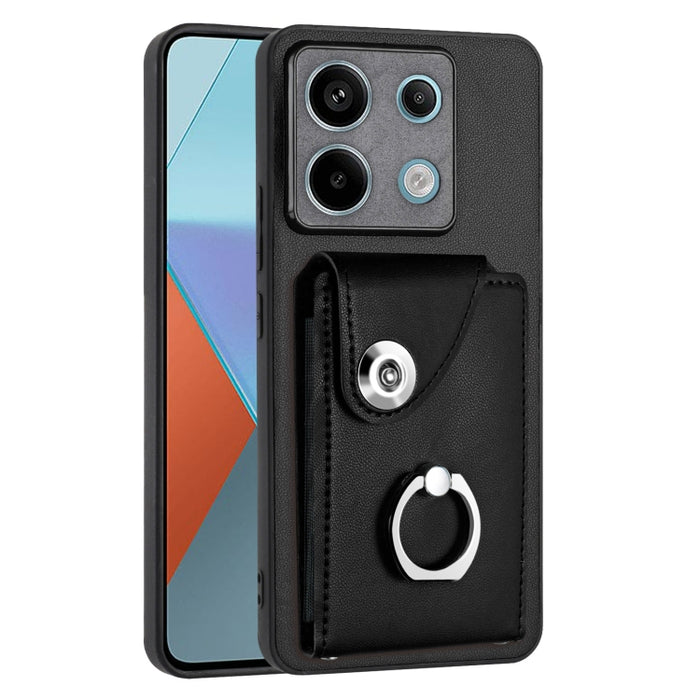 Caja del teléfono de la PU del tenedor del anillo del bolso de la tarjeta del órgano, For Xiaomi Redmi A3 4G, For Xiaomi Redmi Note 13 Pro 4G Global, For Xiaomi Redmi Note 13 4G Global, For Xiaomi Redmi 13C 5G / Redmi 13R                               ...