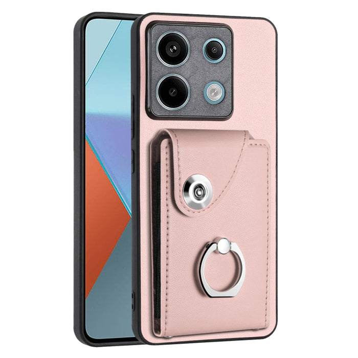 Caja del teléfono de la PU del tenedor del anillo del bolso de la tarjeta del órgano, For Xiaomi Redmi A3 4G, For Xiaomi Redmi Note 13 Pro 4G Global, For Xiaomi Redmi Note 13 4G Global, For Xiaomi Redmi 13C 5G / Redmi 13R                               ...