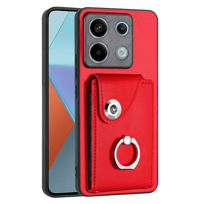 Caja del teléfono de la PU del tenedor del anillo del bolso de la tarjeta del órgano, For Xiaomi Redmi A3 4G, For Xiaomi Redmi Note 13 Pro 4G Global, For Xiaomi Redmi Note 13 4G Global, For Xiaomi Redmi 13C 5G / Redmi 13R                               ...