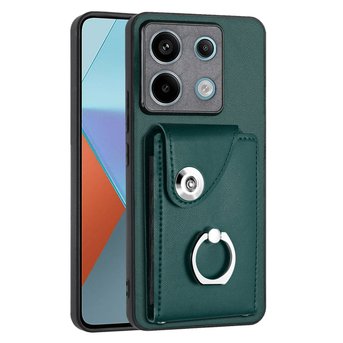 Caja del teléfono de la PU del tenedor del anillo del bolso de la tarjeta del órgano, For Xiaomi Redmi A3 4G, For Xiaomi Redmi Note 13 Pro 4G Global, For Xiaomi Redmi Note 13 4G Global, For Xiaomi Redmi 13C 5G / Redmi 13R                               ...