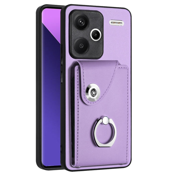 Caja del teléfono de la PU del tenedor del anillo del bolso de la tarjeta del órgano, For Xiaomi Redmi A3 4G, For Xiaomi Redmi Note 13 Pro 4G Global, For Xiaomi Redmi Note 13 4G Global, For Xiaomi Redmi 13C 5G / Redmi 13R                               ...