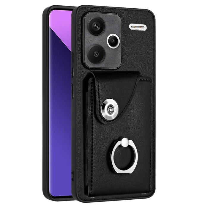 Caja del teléfono de la PU del tenedor del anillo del bolso de la tarjeta del órgano, For Xiaomi Redmi A3 4G, For Xiaomi Redmi Note 13 Pro 4G Global, For Xiaomi Redmi Note 13 4G Global, For Xiaomi Redmi 13C 5G / Redmi 13R                               ...