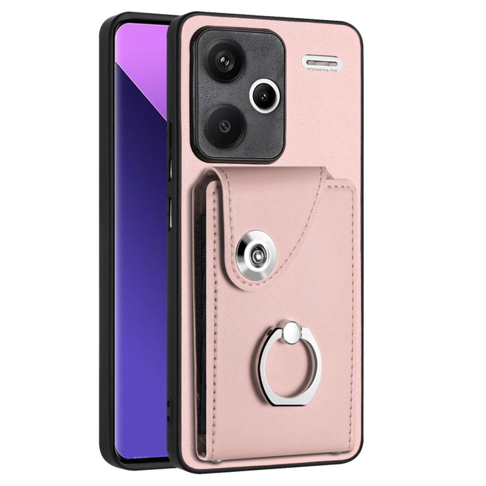 Caja del teléfono de la PU del tenedor del anillo del bolso de la tarjeta del órgano, For Xiaomi Redmi A3 4G, For Xiaomi Redmi Note 13 Pro 4G Global, For Xiaomi Redmi Note 13 4G Global, For Xiaomi Redmi 13C 5G / Redmi 13R                               ...