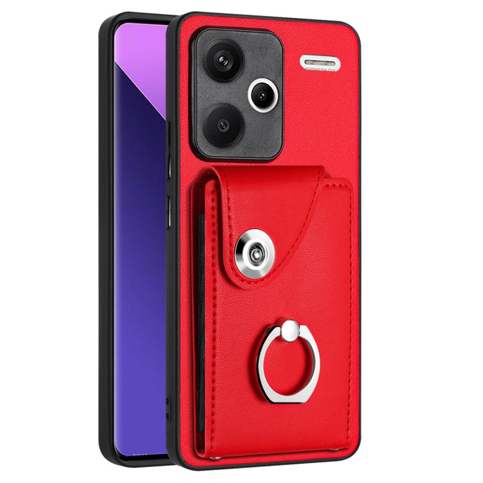 Caja del teléfono de la PU del tenedor del anillo del bolso de la tarjeta del órgano, For Xiaomi Redmi A3 4G, For Xiaomi Redmi Note 13 Pro 4G Global, For Xiaomi Redmi Note 13 4G Global, For Xiaomi Redmi 13C 5G / Redmi 13R                               ...
