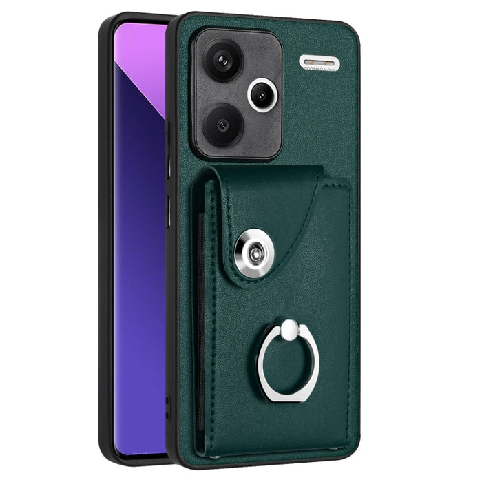 Caja del teléfono de la PU del tenedor del anillo del bolso de la tarjeta del órgano, For Xiaomi Redmi A3 4G, For Xiaomi Redmi Note 13 Pro 4G Global, For Xiaomi Redmi Note 13 4G Global, For Xiaomi Redmi 13C 5G / Redmi 13R                               ...