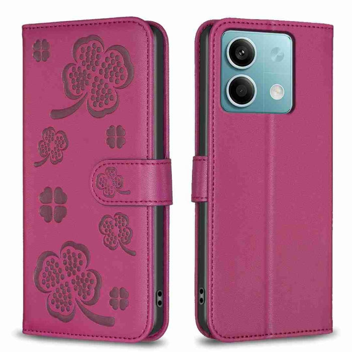 Funda para teléfono de cuero con relieve de cuatro hojas, For Xiaomi Poco M6 4G / Redmi 13 4G, For Xiaomi Redmi A3, For Xiaomi Redmi Note 13 Pro 4G Global, For Xiaomi Redmi Note 13 4G Global, For Xiaomi Redmi Note 13, For Xiaomi Redmi 13C              ...