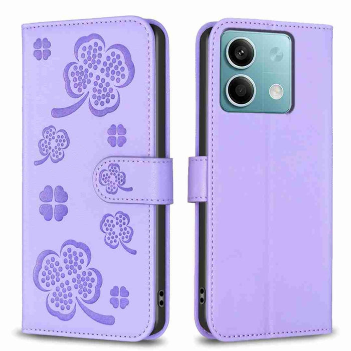 Funda para teléfono de cuero con relieve de cuatro hojas, For Xiaomi Poco M6 4G / Redmi 13 4G, For Xiaomi Redmi A3, For Xiaomi Redmi Note 13 Pro 4G Global, For Xiaomi Redmi Note 13 4G Global, For Xiaomi Redmi Note 13, For Xiaomi Redmi 13C              ...