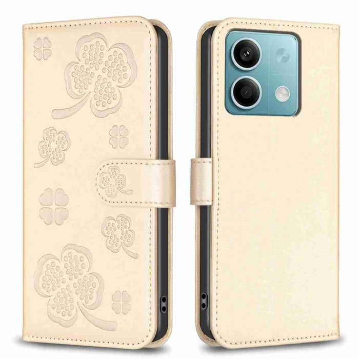 Funda para teléfono de cuero con relieve de cuatro hojas, For Xiaomi Poco M6 4G / Redmi 13 4G, For Xiaomi Redmi A3, For Xiaomi Redmi Note 13 Pro 4G Global, For Xiaomi Redmi Note 13 4G Global, For Xiaomi Redmi Note 13, For Xiaomi Redmi 13C              ...