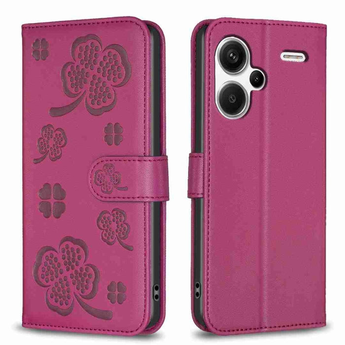 Funda para teléfono de cuero con relieve de cuatro hojas, For Xiaomi Poco M6 4G / Redmi 13 4G, For Xiaomi Redmi A3, For Xiaomi Redmi Note 13 Pro 4G Global, For Xiaomi Redmi Note 13 4G Global, For Xiaomi Redmi Note 13, For Xiaomi Redmi 13C              ...