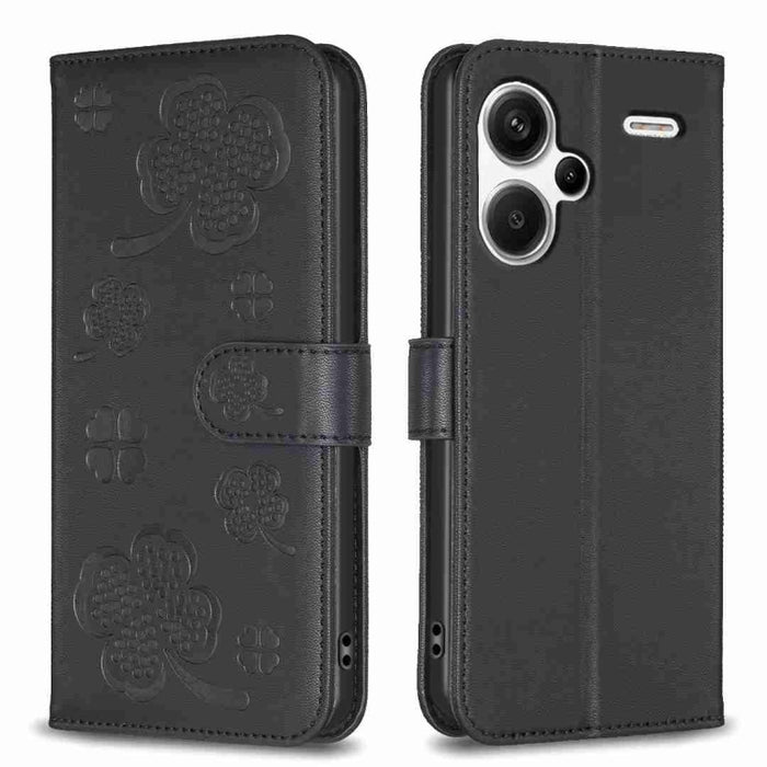 Funda para teléfono de cuero con relieve de cuatro hojas, For Xiaomi Poco M6 4G / Redmi 13 4G, For Xiaomi Redmi A3, For Xiaomi Redmi Note 13 Pro 4G Global, For Xiaomi Redmi Note 13 4G Global, For Xiaomi Redmi Note 13, For Xiaomi Redmi 13C              ...