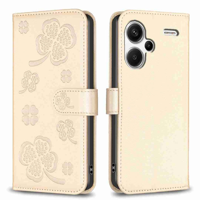 Funda para teléfono de cuero con relieve de cuatro hojas, For Xiaomi Poco M6 4G / Redmi 13 4G, For Xiaomi Redmi A3, For Xiaomi Redmi Note 13 Pro 4G Global, For Xiaomi Redmi Note 13 4G Global, For Xiaomi Redmi Note 13, For Xiaomi Redmi 13C              ...
