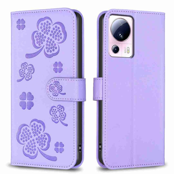 Funda para teléfono de cuero con relieve de cuatro hojas, For Xiaomi Poco C55 / Redmi 12C, For Xiaomi Redmi Note 12 Pro+ 5G Global, For Xiaomi Redmi Note 12 Pro 5G Global, For Xiaomi Redmi Note 12 5G Global, For Xiaomi 13 Lite 5G                       ...