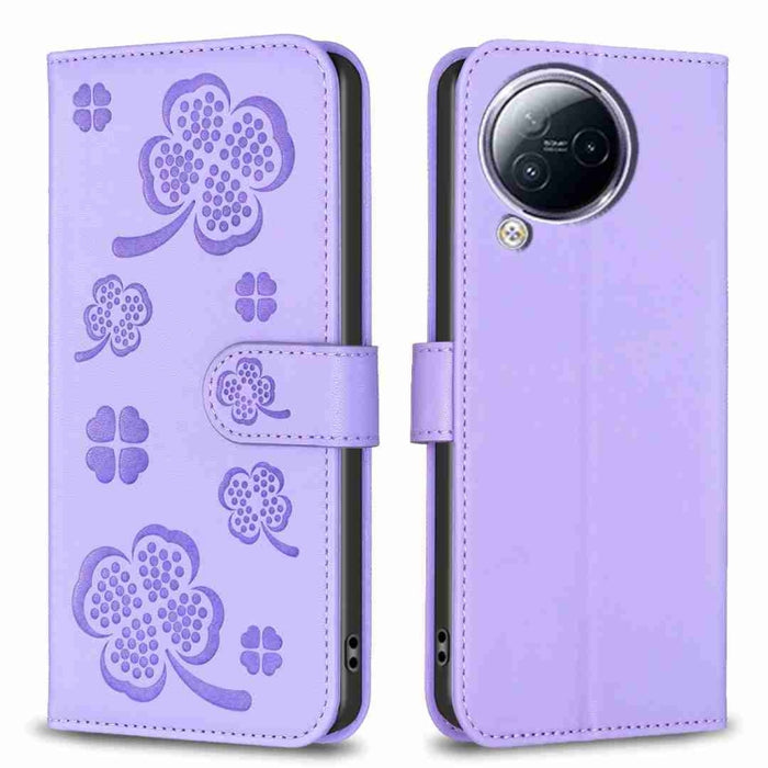 Funda para teléfono de cuero con relieve de cuatro hojas, For Xiaomi Poco M6 4G / Redmi 13 4G, For Xiaomi Redmi A3, For Xiaomi Redmi Note 13 Pro 4G Global, For Xiaomi Redmi Note 13 4G Global, For Xiaomi Redmi Note 13, For Xiaomi Redmi 13C              ...