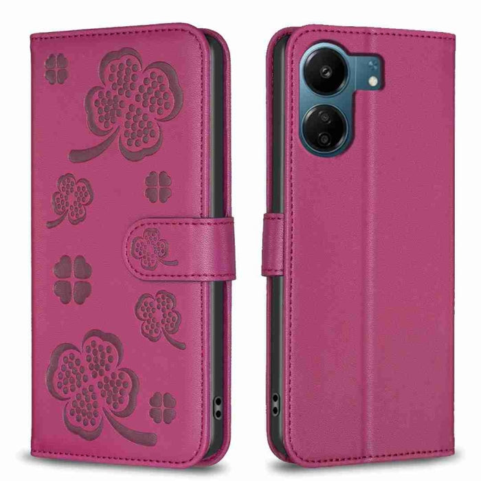 Funda para teléfono de cuero con relieve de cuatro hojas, For Xiaomi Poco M6 4G / Redmi 13 4G, For Xiaomi Redmi A3, For Xiaomi Redmi Note 13 Pro 4G Global, For Xiaomi Redmi Note 13 4G Global, For Xiaomi Redmi Note 13, For Xiaomi Redmi 13C              ...