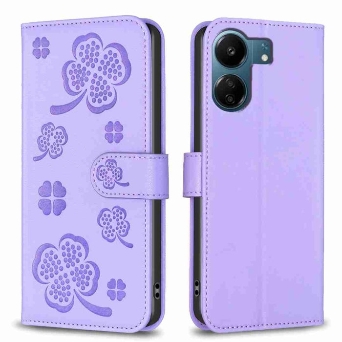 Funda para teléfono de cuero con relieve de cuatro hojas, For Xiaomi Poco M6 4G / Redmi 13 4G, For Xiaomi Redmi A3, For Xiaomi Redmi Note 13 Pro 4G Global, For Xiaomi Redmi Note 13 4G Global, For Xiaomi Redmi Note 13, For Xiaomi Redmi 13C              ...
