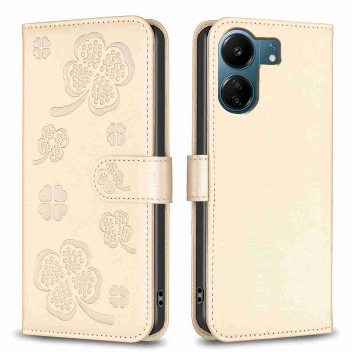 Funda para teléfono de cuero con relieve de cuatro hojas, For Xiaomi Poco M6 4G / Redmi 13 4G, For Xiaomi Redmi A3, For Xiaomi Redmi Note 13 Pro 4G Global, For Xiaomi Redmi Note 13 4G Global, For Xiaomi Redmi Note 13, For Xiaomi Redmi 13C              ...