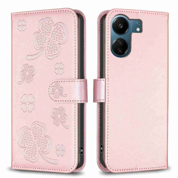 Funda para teléfono de cuero con relieve de cuatro hojas, For Xiaomi Poco M6 4G / Redmi 13 4G, For Xiaomi Redmi A3, For Xiaomi Redmi Note 13 Pro 4G Global, For Xiaomi Redmi Note 13 4G Global, For Xiaomi Redmi Note 13, For Xiaomi Redmi 13C              ...