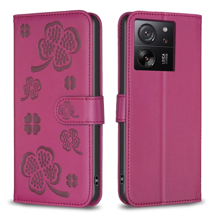 Funda para teléfono de cuero con relieve de cuatro hojas, For Xiaomi Poco M6 4G / Redmi 13 4G, For Xiaomi Redmi A3, For Xiaomi Redmi Note 13 Pro 4G Global, For Xiaomi Redmi Note 13 4G Global, For Xiaomi Redmi Note 13, For Xiaomi Redmi 13C              ...