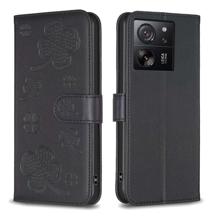 Funda para teléfono de cuero con relieve de cuatro hojas, For Xiaomi Poco M6 4G / Redmi 13 4G, For Xiaomi Redmi A3, For Xiaomi Redmi Note 13 Pro 4G Global, For Xiaomi Redmi Note 13 4G Global, For Xiaomi Redmi Note 13, For Xiaomi Redmi 13C              ...