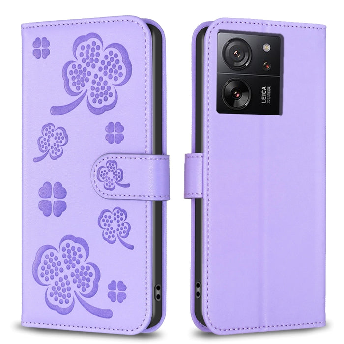 Funda para teléfono de cuero con relieve de cuatro hojas, For Xiaomi Poco M6 4G / Redmi 13 4G, For Xiaomi Redmi A3, For Xiaomi Redmi Note 13 Pro 4G Global, For Xiaomi Redmi Note 13 4G Global, For Xiaomi Redmi Note 13, For Xiaomi Redmi 13C              ...