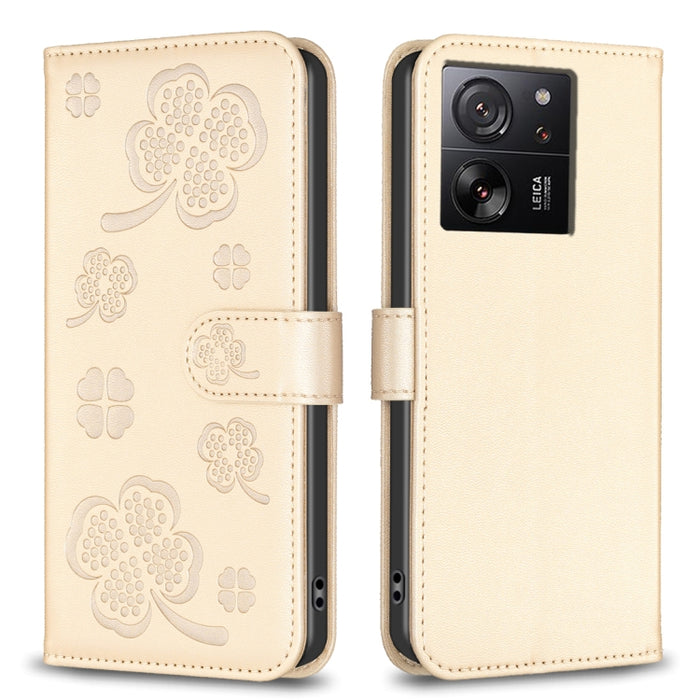 Funda para teléfono de cuero con relieve de cuatro hojas, For Xiaomi Poco M6 4G / Redmi 13 4G, For Xiaomi Redmi A3, For Xiaomi Redmi Note 13 Pro 4G Global, For Xiaomi Redmi Note 13 4G Global, For Xiaomi Redmi Note 13, For Xiaomi Redmi 13C              ...