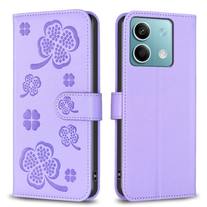 Funda para teléfono de cuero con relieve de cuatro hojas, For Xiaomi Poco M6 4G / Redmi 13 4G, For Xiaomi Redmi A3, For Xiaomi Redmi Note 13 Pro 4G Global, For Xiaomi Redmi Note 13 4G Global, For Xiaomi Redmi Note 13, For Xiaomi Redmi 13C              ...