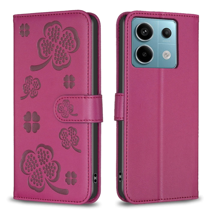 Funda para teléfono de cuero con relieve de cuatro hojas, For Xiaomi Poco M6 4G / Redmi 13 4G, For Xiaomi Redmi A3, For Xiaomi Redmi Note 13 Pro 4G Global, For Xiaomi Redmi Note 13 4G Global, For Xiaomi Redmi Note 13, For Xiaomi Redmi 13C              ...