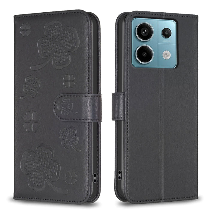Funda para teléfono de cuero con relieve de cuatro hojas, For Xiaomi Poco M6 4G / Redmi 13 4G, For Xiaomi Redmi A3, For Xiaomi Redmi Note 13 Pro 4G Global, For Xiaomi Redmi Note 13 4G Global, For Xiaomi Redmi Note 13, For Xiaomi Redmi 13C              ...