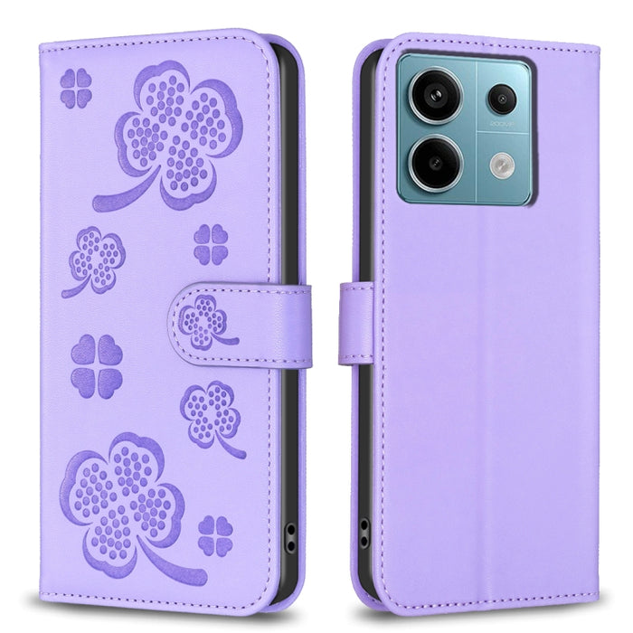 Funda para teléfono de cuero con relieve de cuatro hojas, For Xiaomi Poco M6 4G / Redmi 13 4G, For Xiaomi Redmi A3, For Xiaomi Redmi Note 13 Pro 4G Global, For Xiaomi Redmi Note 13 4G Global, For Xiaomi Redmi Note 13, For Xiaomi Redmi 13C              ...