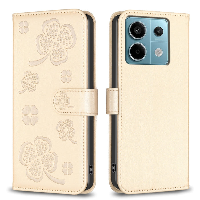 Funda para teléfono de cuero con relieve de cuatro hojas, For Xiaomi Poco M6 4G / Redmi 13 4G, For Xiaomi Redmi A3, For Xiaomi Redmi Note 13 Pro 4G Global, For Xiaomi Redmi Note 13 4G Global, For Xiaomi Redmi Note 13, For Xiaomi Redmi 13C              ...