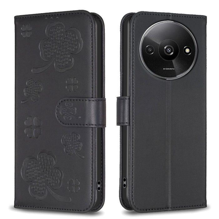 Funda para teléfono de cuero con relieve de cuatro hojas, For Xiaomi Poco M6 4G / Redmi 13 4G, For Xiaomi Redmi A3, For Xiaomi Redmi Note 13 Pro 4G Global, For Xiaomi Redmi Note 13 4G Global, For Xiaomi Redmi Note 13, For Xiaomi Redmi 13C              ...