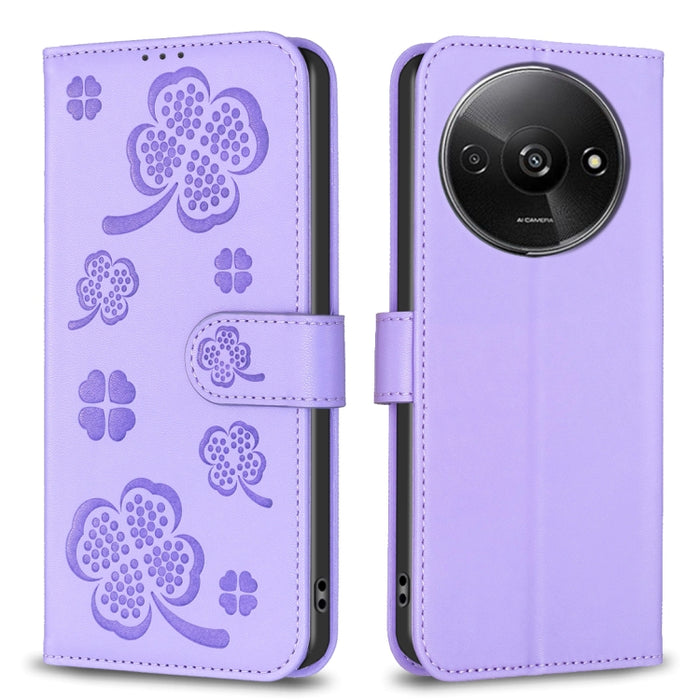Funda para teléfono de cuero con relieve de cuatro hojas, For Xiaomi Poco M6 4G / Redmi 13 4G, For Xiaomi Redmi A3, For Xiaomi Redmi Note 13 Pro 4G Global, For Xiaomi Redmi Note 13 4G Global, For Xiaomi Redmi Note 13, For Xiaomi Redmi 13C              ...