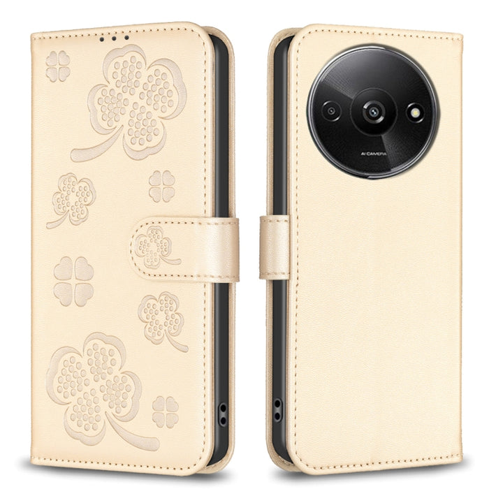 Funda para teléfono de cuero con relieve de cuatro hojas, For Xiaomi Poco M6 4G / Redmi 13 4G, For Xiaomi Redmi A3, For Xiaomi Redmi Note 13 Pro 4G Global, For Xiaomi Redmi Note 13 4G Global, For Xiaomi Redmi Note 13, For Xiaomi Redmi 13C              ...