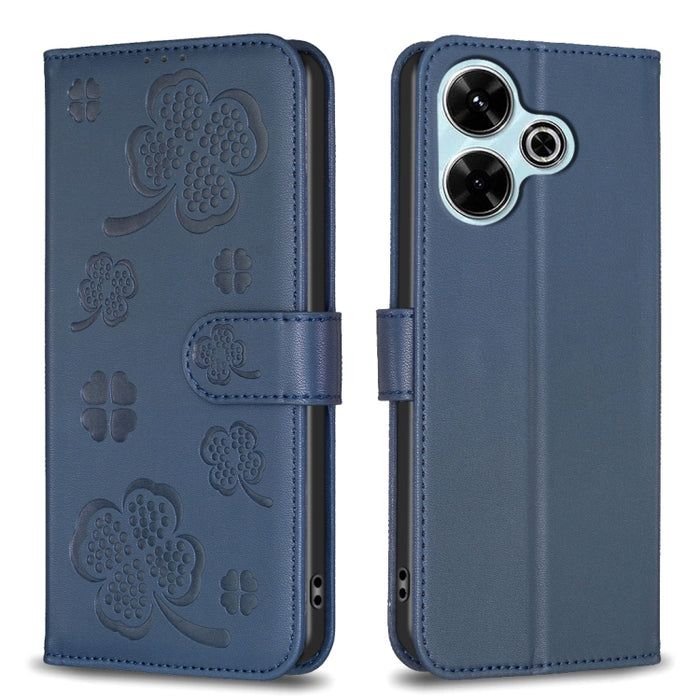 Funda para teléfono de cuero con relieve de cuatro hojas, For Xiaomi Poco M6 4G / Redmi 13 4G, For Xiaomi Redmi A3, For Xiaomi Redmi Note 13 Pro 4G Global, For Xiaomi Redmi Note 13 4G Global, For Xiaomi Redmi Note 13, For Xiaomi Redmi 13C              ...