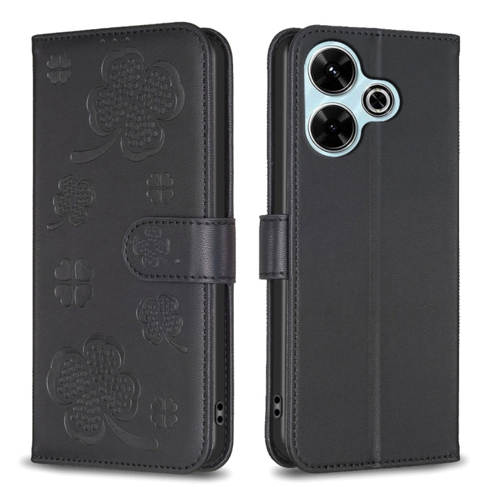 Funda para teléfono de cuero con relieve de cuatro hojas, For Xiaomi Poco M6 4G / Redmi 13 4G, For Xiaomi Redmi A3, For Xiaomi Redmi Note 13 Pro 4G Global, For Xiaomi Redmi Note 13 4G Global, For Xiaomi Redmi Note 13, For Xiaomi Redmi 13C              ...