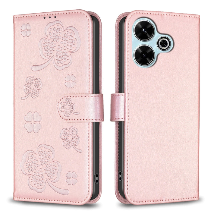 Funda para teléfono de cuero con relieve de cuatro hojas, For Xiaomi Poco M6 4G / Redmi 13 4G, For Xiaomi Redmi A3, For Xiaomi Redmi Note 13 Pro 4G Global, For Xiaomi Redmi Note 13 4G Global, For Xiaomi Redmi Note 13, For Xiaomi Redmi 13C              ...