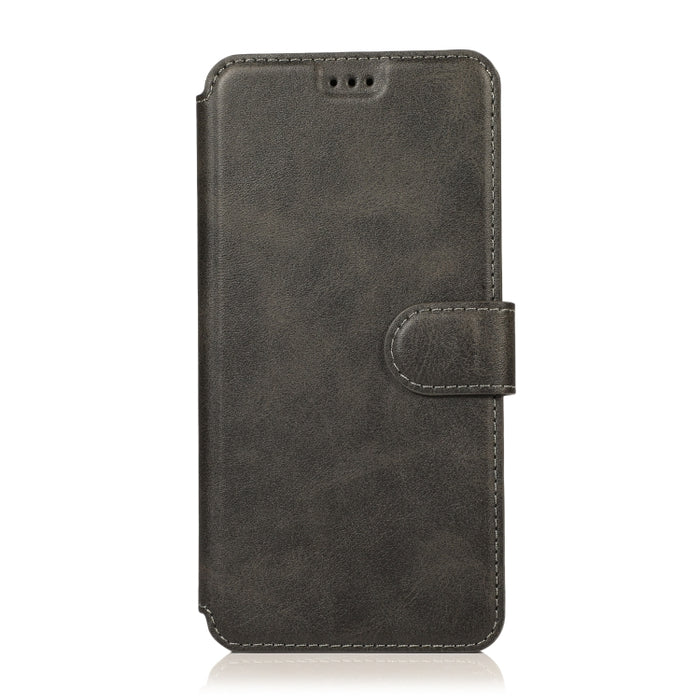 Funda de cuero con tapa horizontal y hebilla magnética con textura de becerro, con soporte y ranuras para tarjetas, billetera y marco de fotos